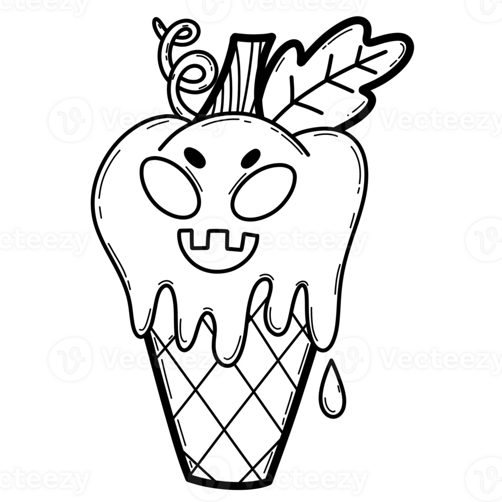 Evil pumpkin ice cream cartoon doodle line coloring illustration for Halloween. png