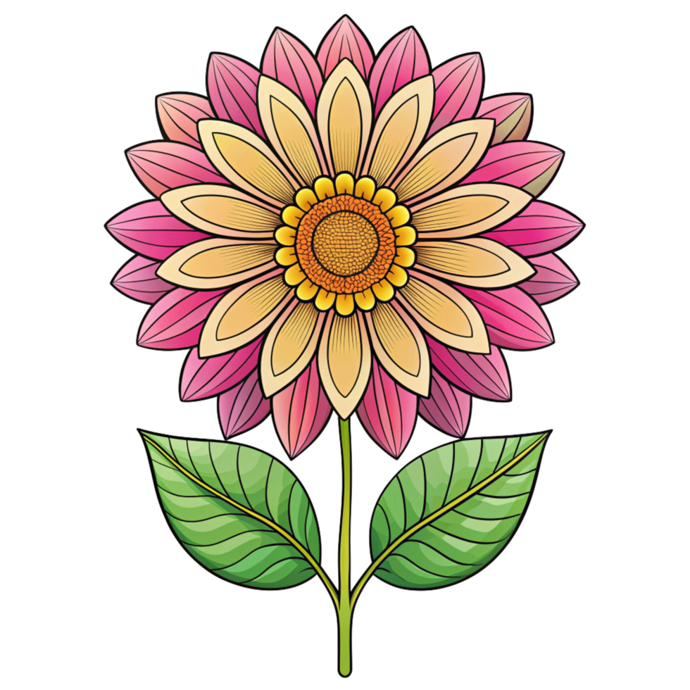 Hand drawn flat design simple flower coloring page isolated in transparent background png