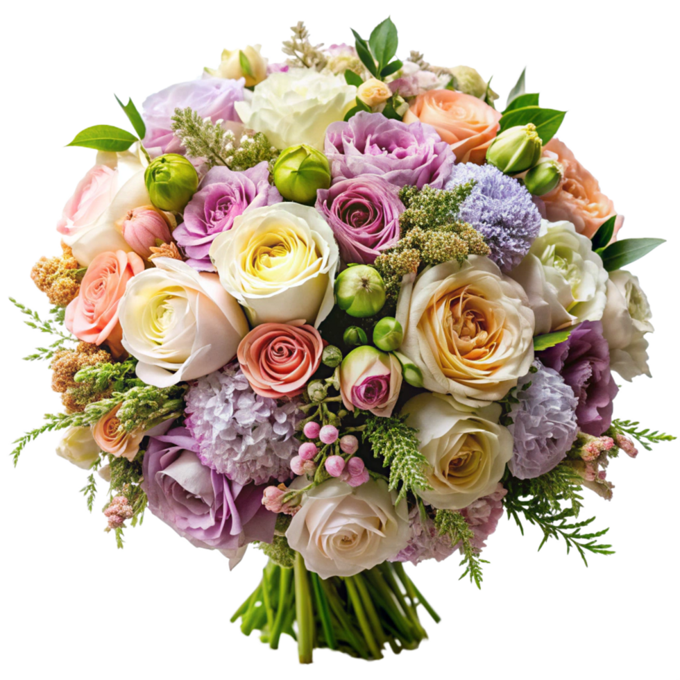 Luxurious wedding bouquet featuring a variety of beautiful flower blooms isolated on transparent background png