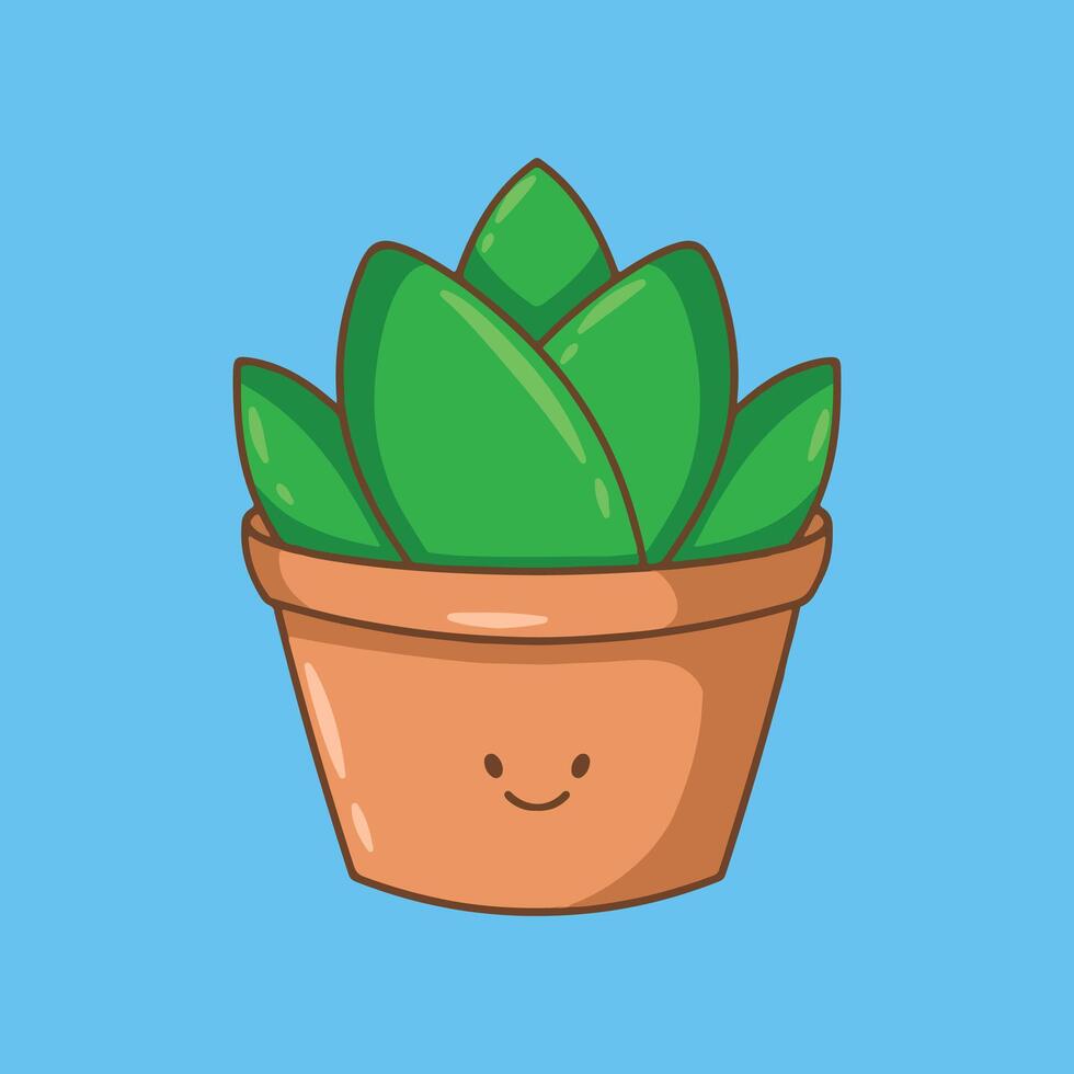 illustration art cute plant on the pot sticker design vector