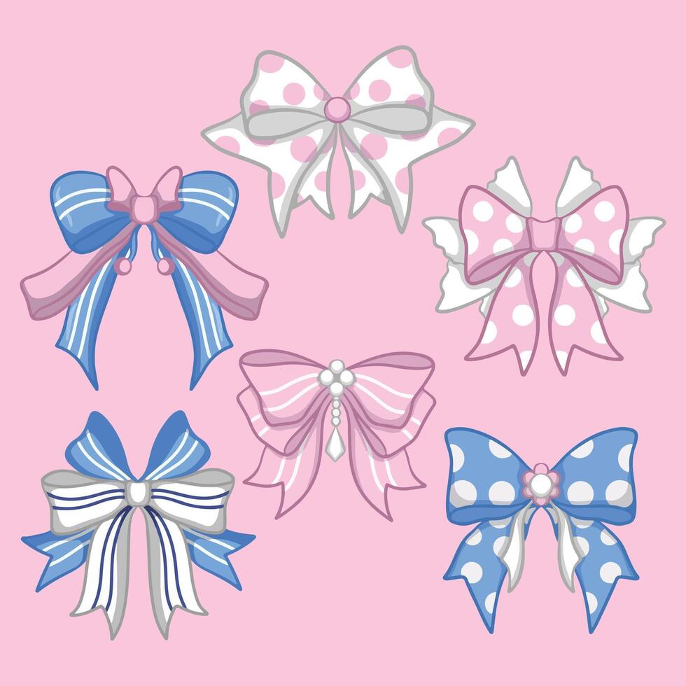 illustration art bundle set ribbon blue and pink vector