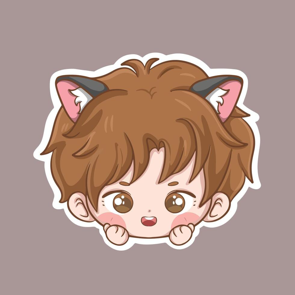 illustration art cute boy chibi with cat ear character design vector