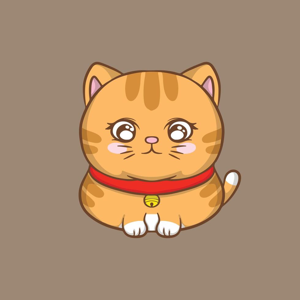 illustration art cute orange cat sticker design vector