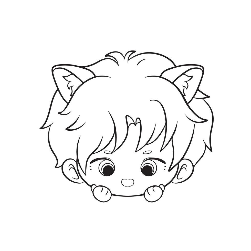 illustration art cute boy chibi with cat ear character design vector