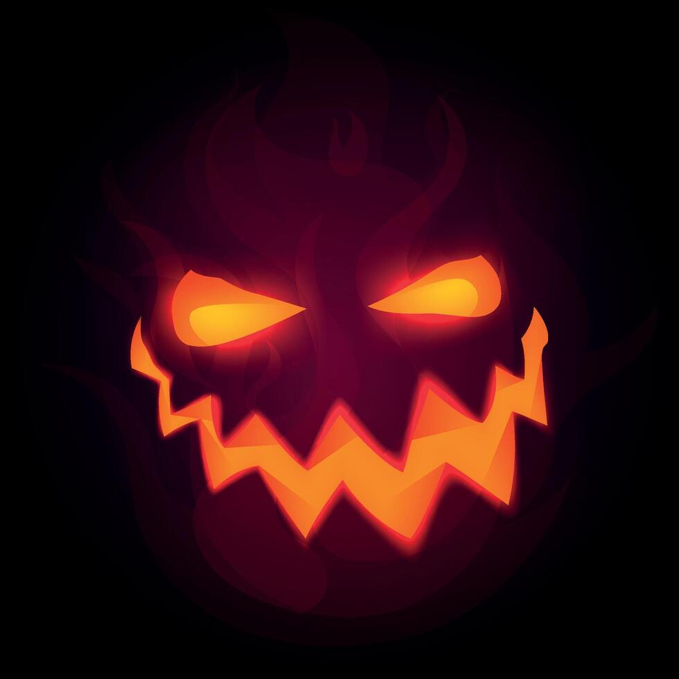Halloween illustration with evil pumpkin face and scary illuminated smile vector