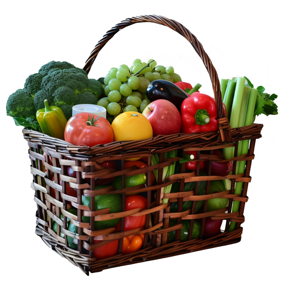 Shopping Basket Full of Vegetables and Fruits Isolated on Transparent Background png