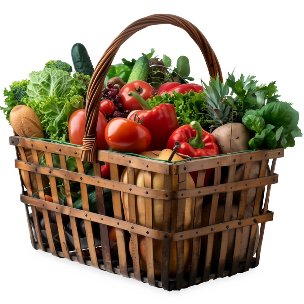 Shopping Basket Full of Vegetables and Fruits Isolated on Transparent Background png