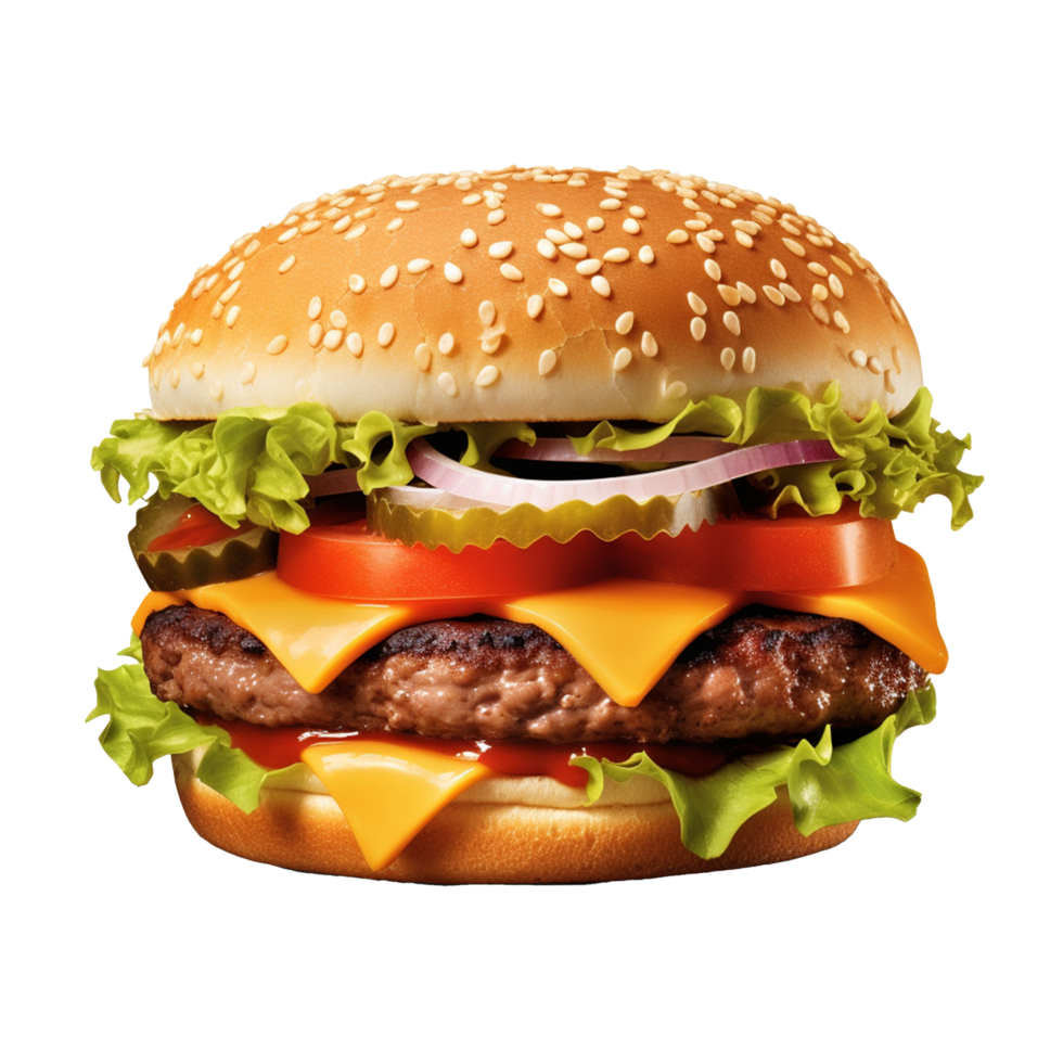 Hamburger with Cheese and Lettuce Isolated on Transparent Background png