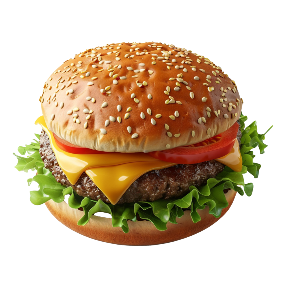 Hamburger with Cheese and Lettuce Isolated on Transparent Background png