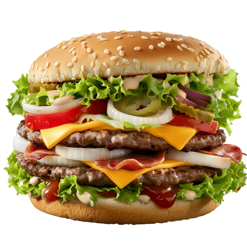 Hamburger with Cheese and Lettuce Isolated on Transparent Background png