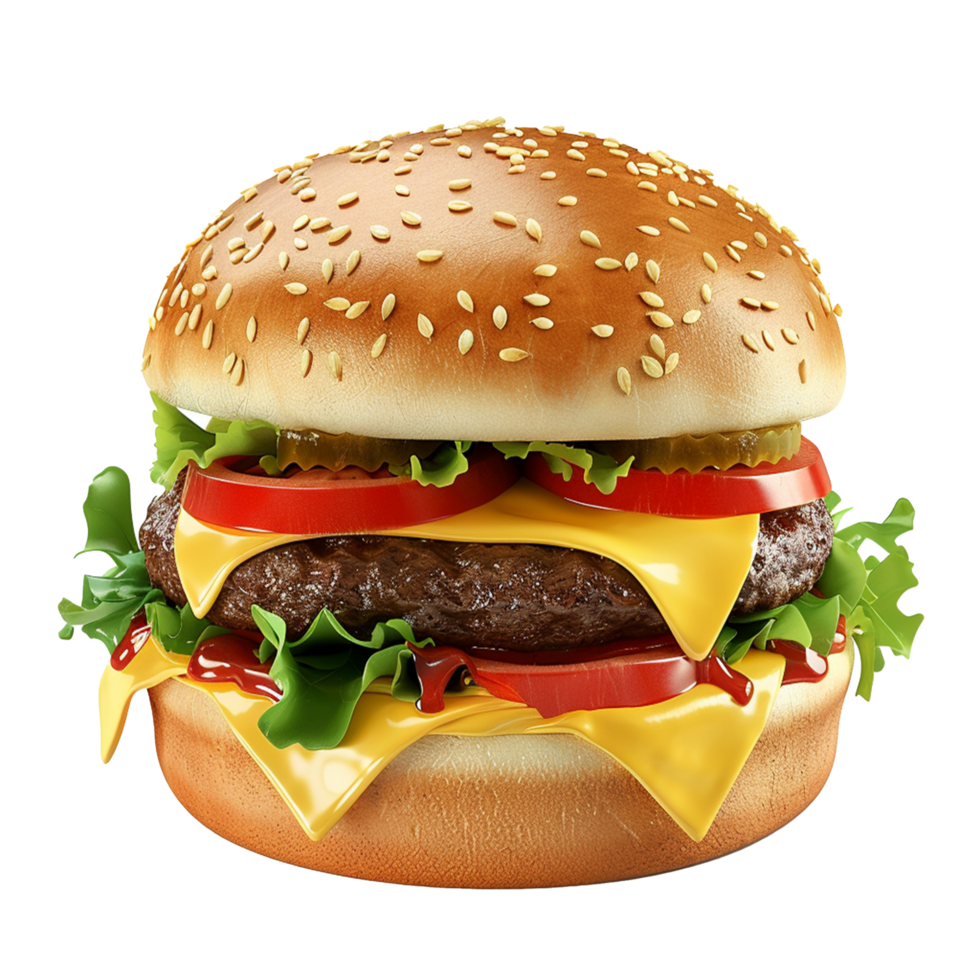 Hamburger with Cheese and Lettuce Isolated on Transparent Background png