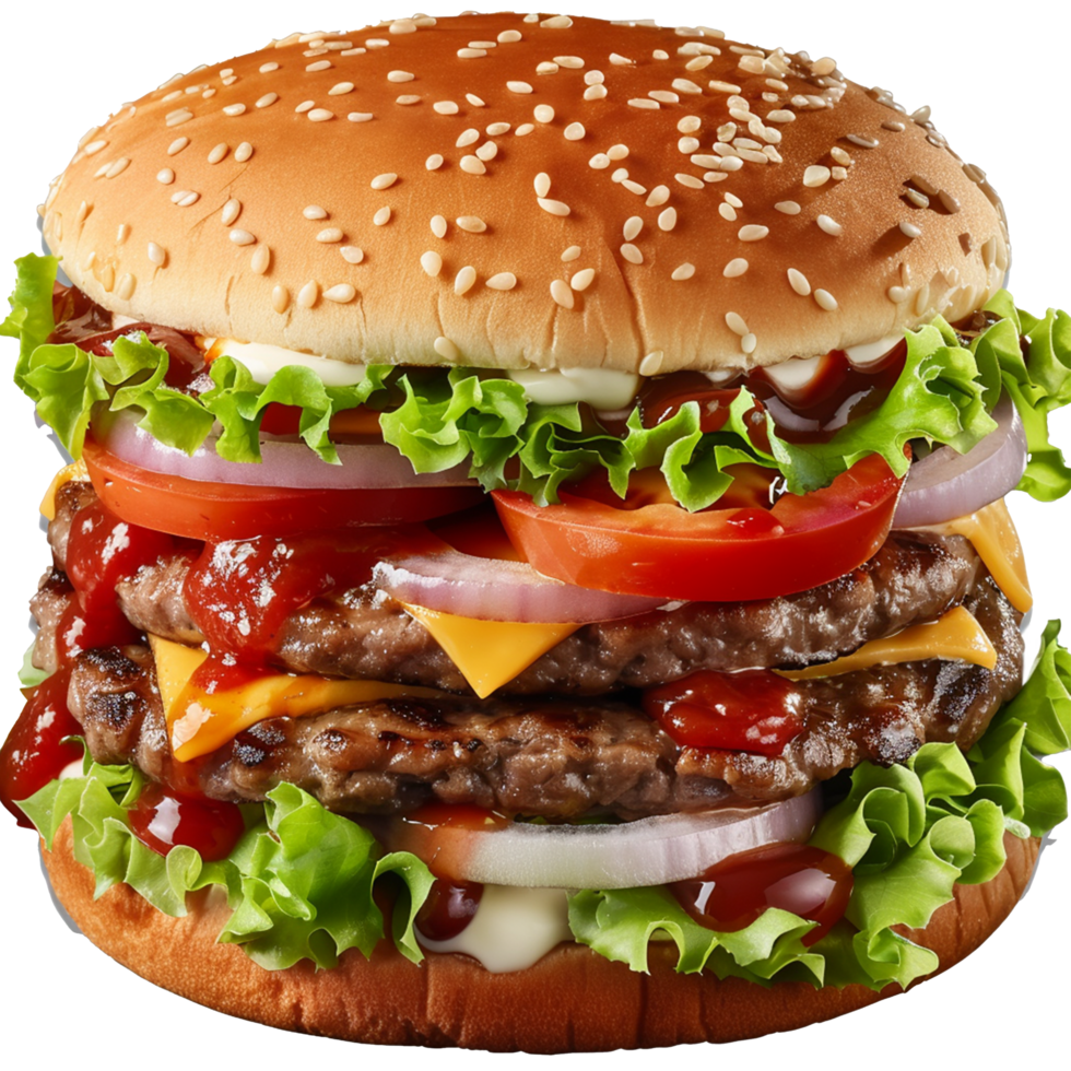 Hamburger with Cheese and Lettuce Isolated on Transparent Background png