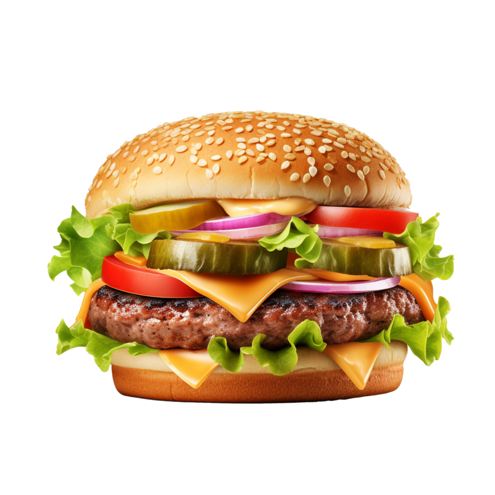 Hamburger with Cheese and Lettuce Isolated on Transparent Background png