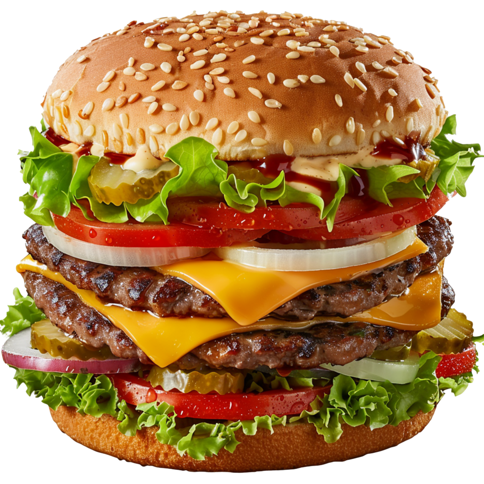 Hamburger with Cheese and Lettuce Isolated on Transparent Background png