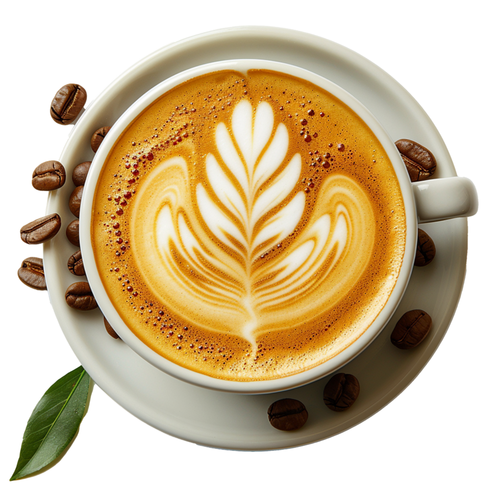 Cappuccino Coffee Cup with Latte Art Isolated on Transparent Background png