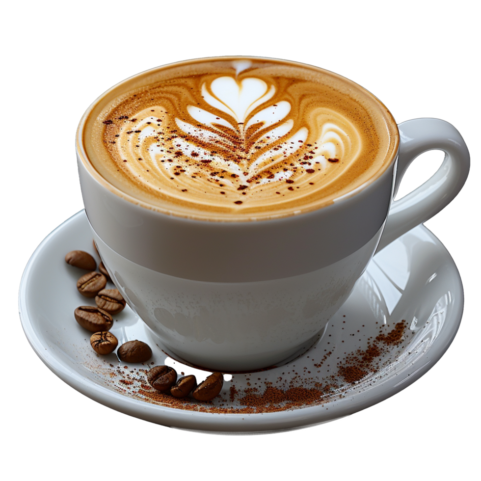 Cappuccino Coffee Cup with Latte Art Isolated on Transparent Background png