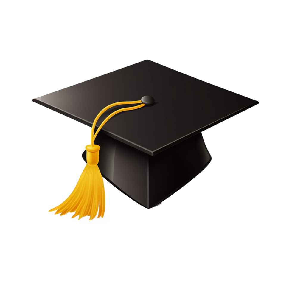 Black Graduation Cap with Yellow Tassel on Transparent Background png