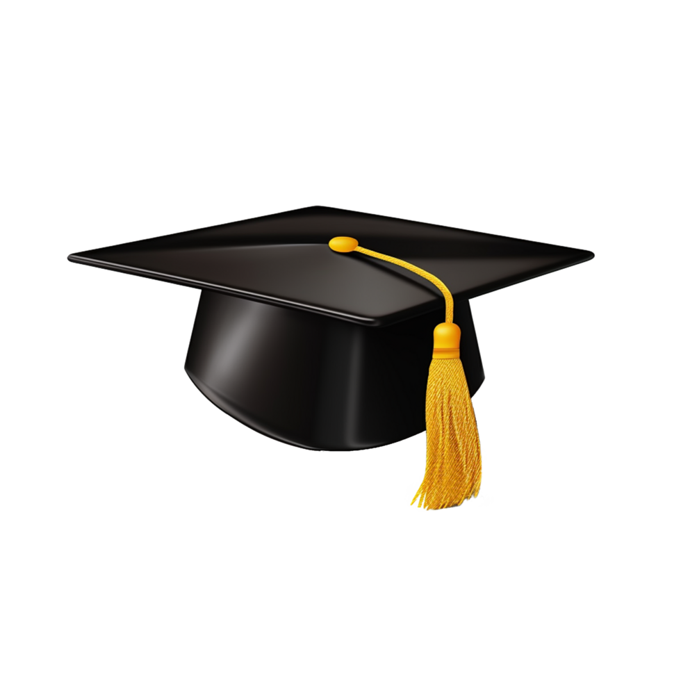 Black Graduation Cap with Yellow Tassel on Transparent Background png