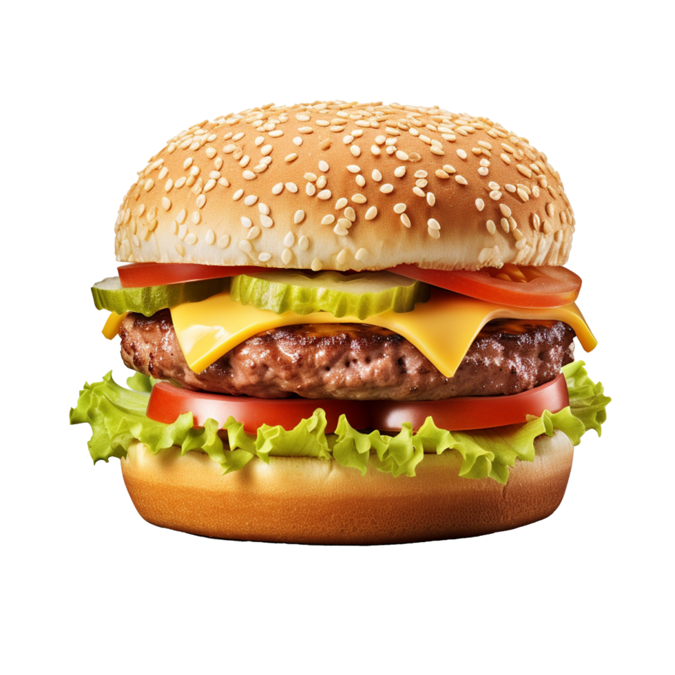 Hamburger with Cheese and Lettuce Isolated on Transparent Background png