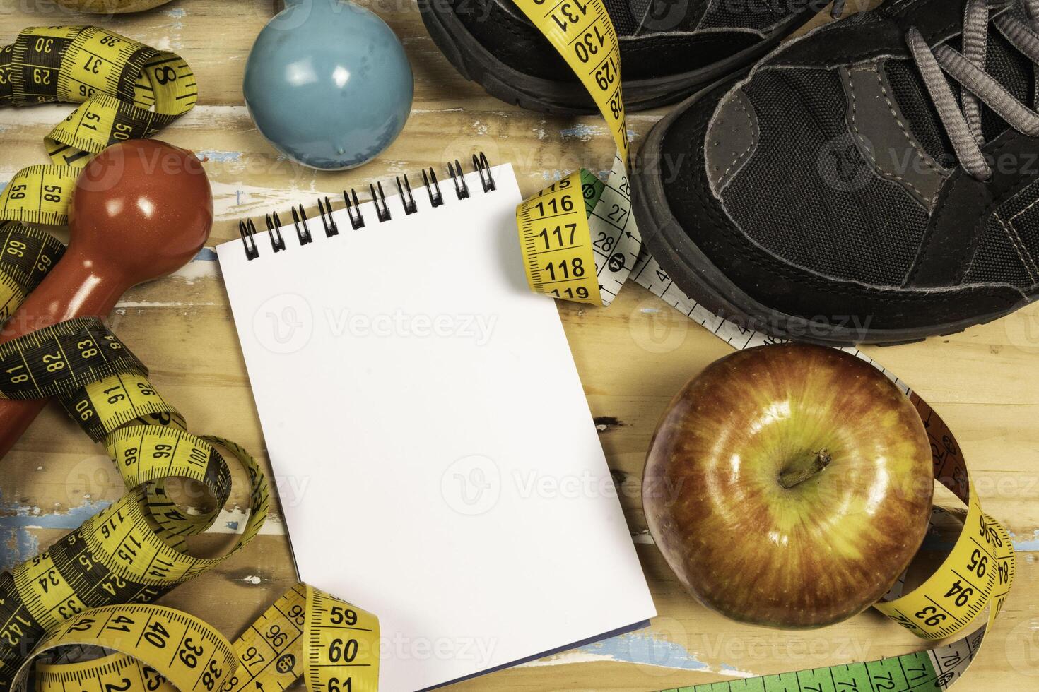 fruit for weight loss with measuring tape and equipment for exercise and diet, weight loss photo