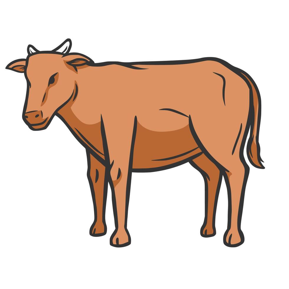 Hand drawn, flat, cow outline design vector