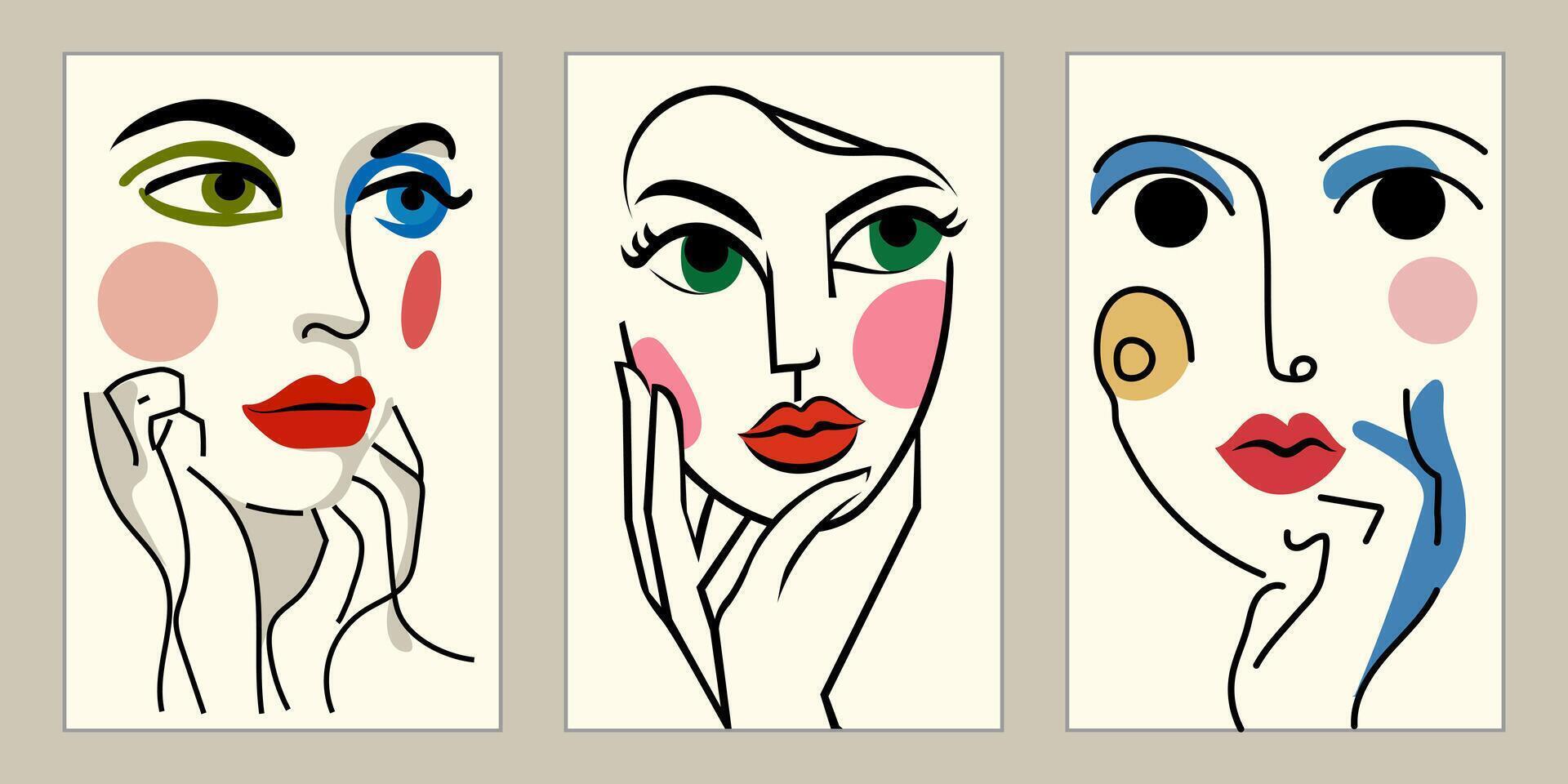 illustration of a woman's face with different types of makeup. vector
