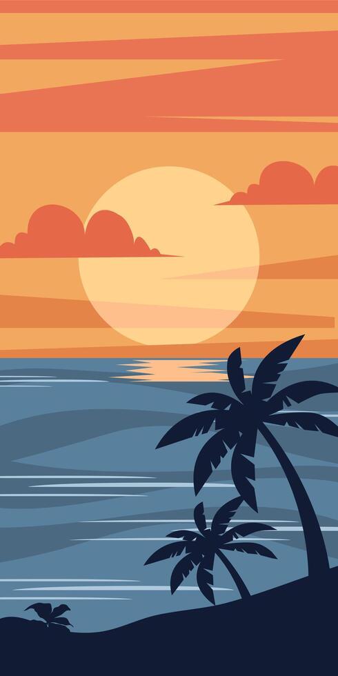 Sunset beach landscape vertical background vector
