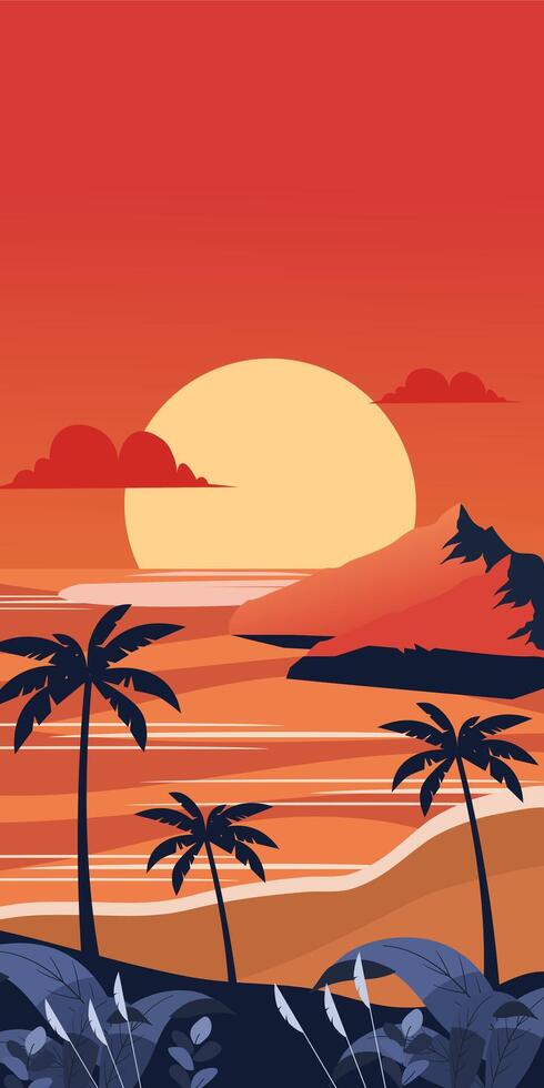 Sunset beach landscape vertical background vector