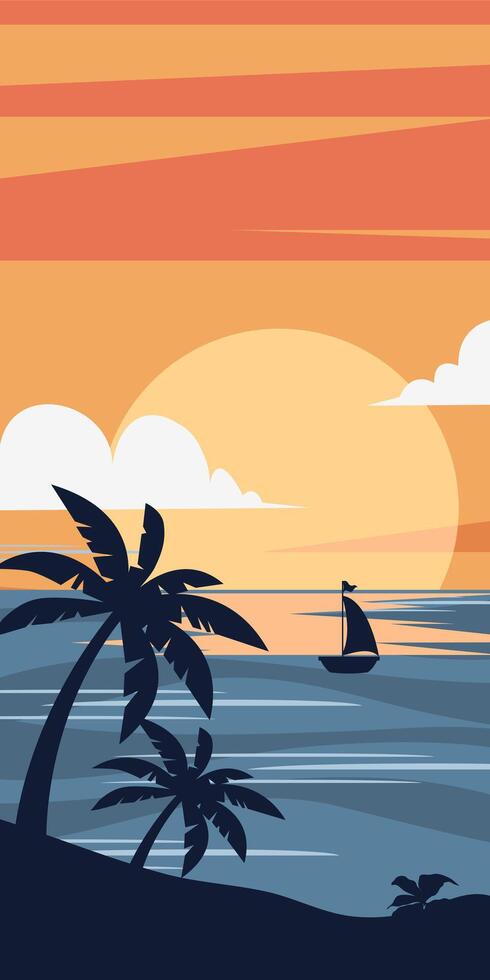 Sunset beach landscape vertical background vector