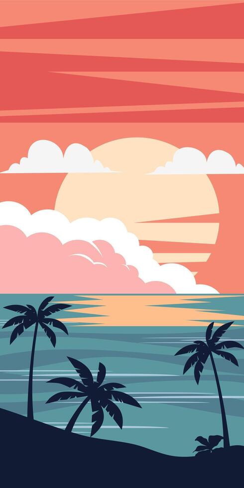 Sunset beach landscape vertical background vector