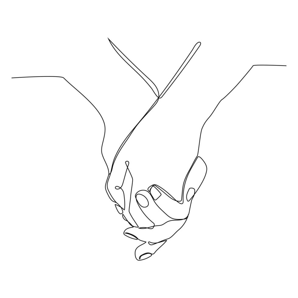 Continuous line drawing of Hands holding one another. vector