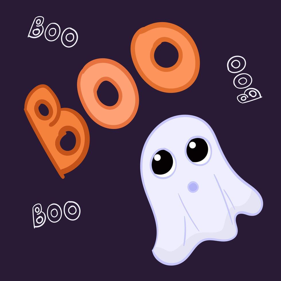 happy halloween greeting card post, internet, social media, flat illustration, simple background, cute gost, boo vector