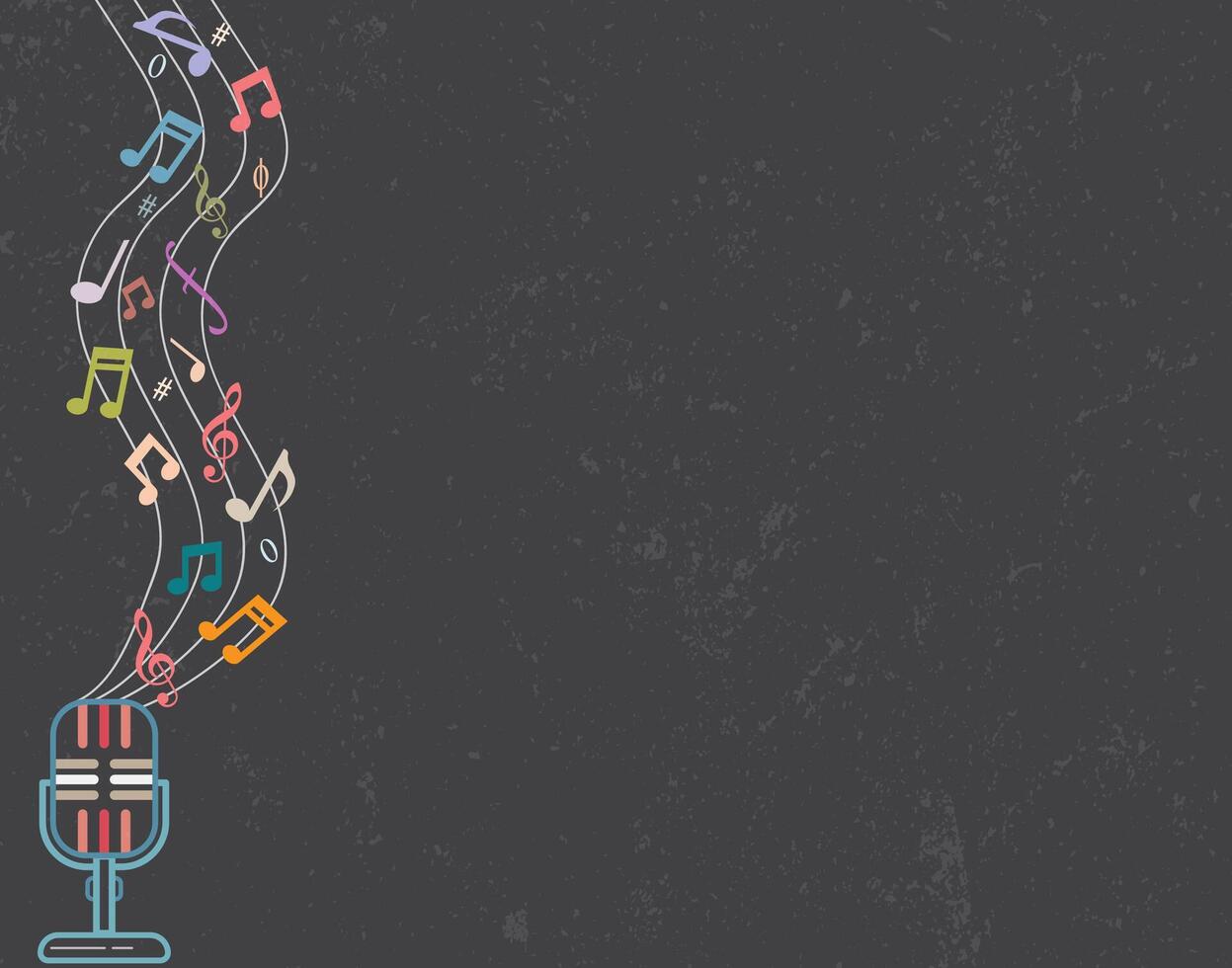 Vintage Microphone with Music Notes in Retro Background. Music Retro Background. vector