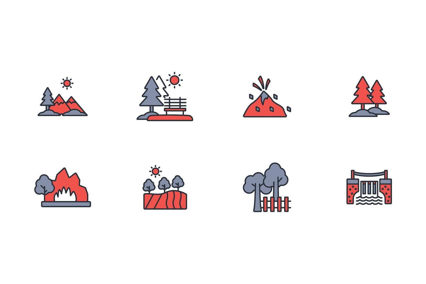 Landscape icon set..Editable stroke.linear style sign for use web design,logo.Symbol illustration. vector