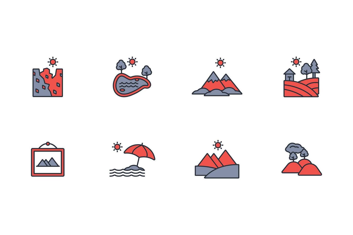 Landscape icon set..Editable stroke.linear style sign for use web design,logo.Symbol illustration. vector