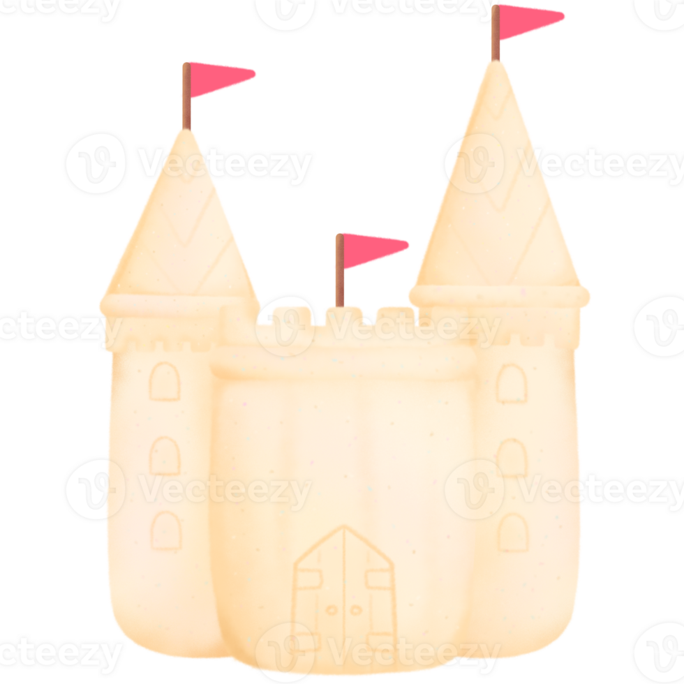 Sand castle summer beach vacation hand drawn isolated illustration cartoon style png
