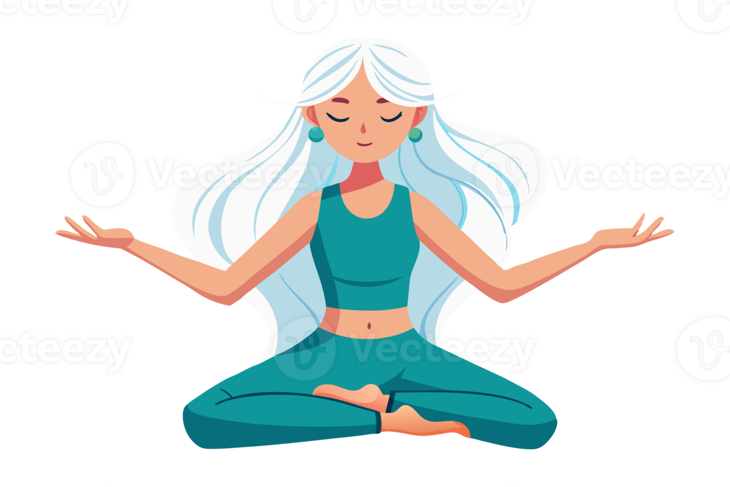 Illustration of cute girl meditating in lotus pose on the transparent background png