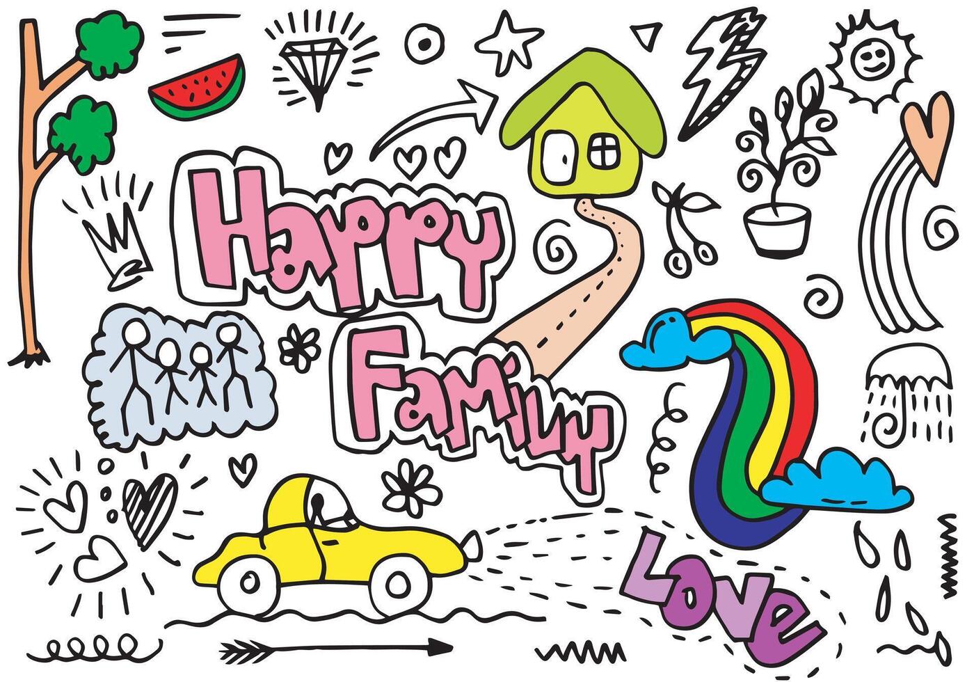 Hand drawn creative art doodle happy family design concept, business concept illustration and it can also be for wall graffiti art. vector