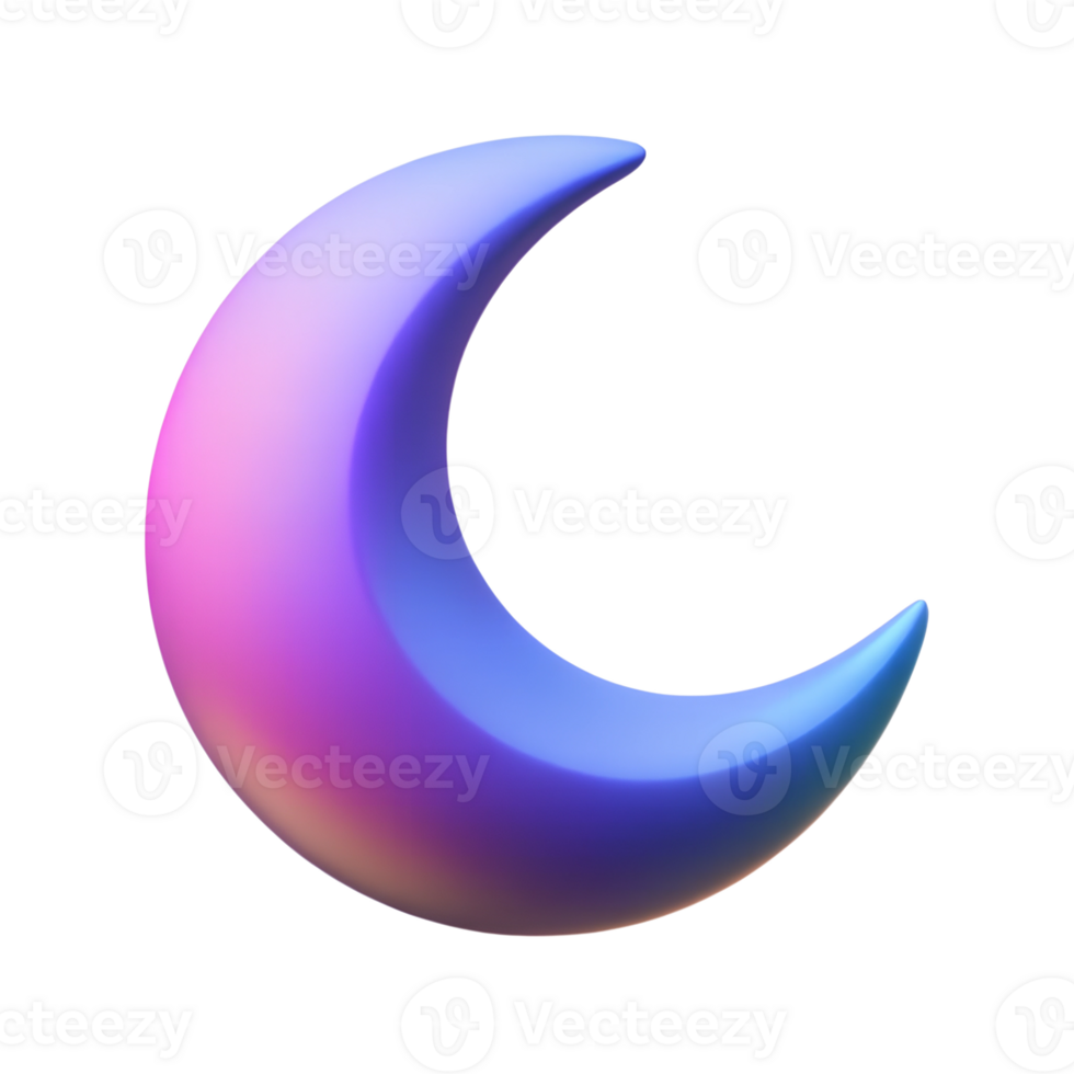 Gradient crescent moon 3d shape isolated on the transparent background png