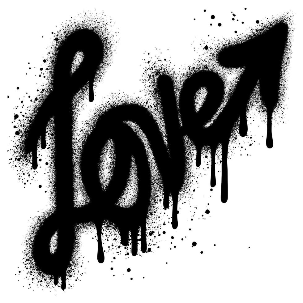 Sprayed love font graffiti with over spray in black over white. Illustration for printing, backgrounds, posters, stickers. vector