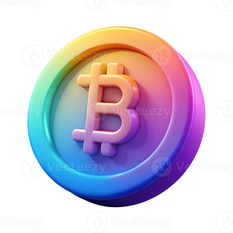 Gradient bitcoin coin 3d shape isolated on the transparent background png