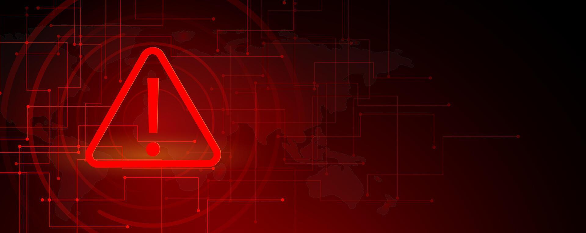 Hacking concept. Attention warning attacker alert sign and computer security protection notify danger. Technology red background vector