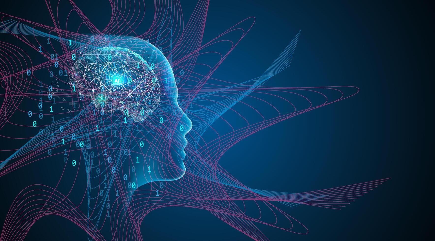 Artificial intelligence background. Neural Network concept, human brain with big data in digital technology. illustration vector