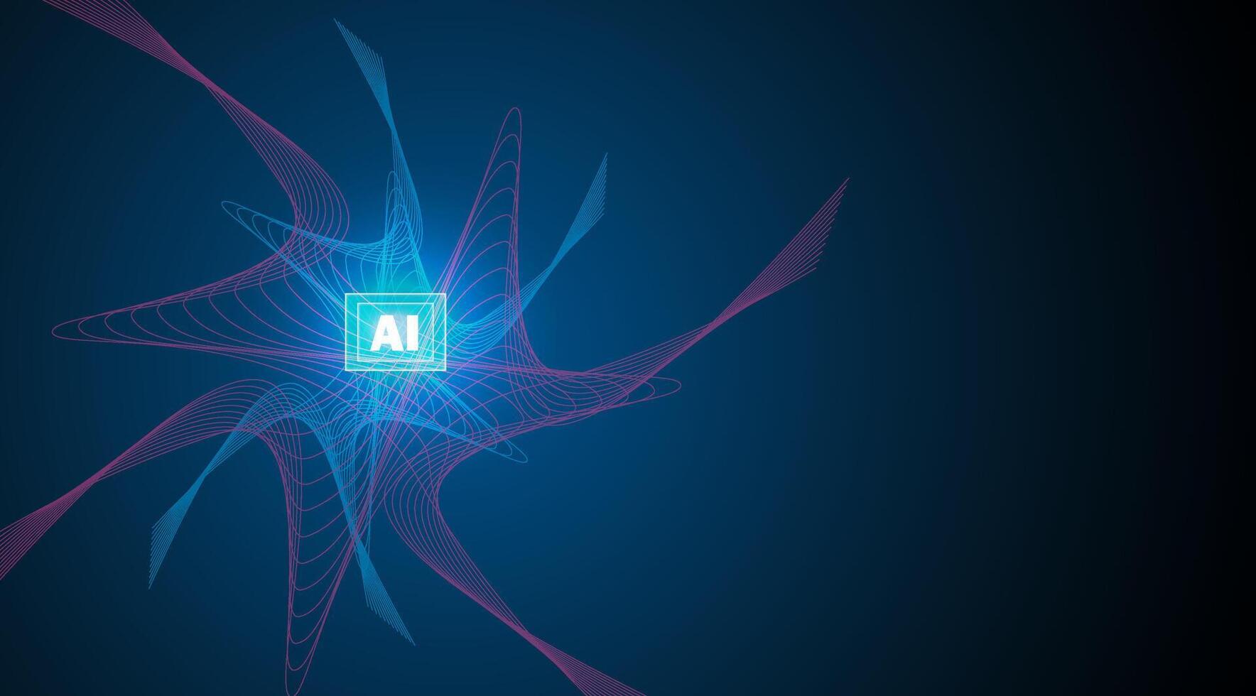 AI neural network. A vibrant blue and purple abstract representation of an AI neural network, AI glowing at its core. vector