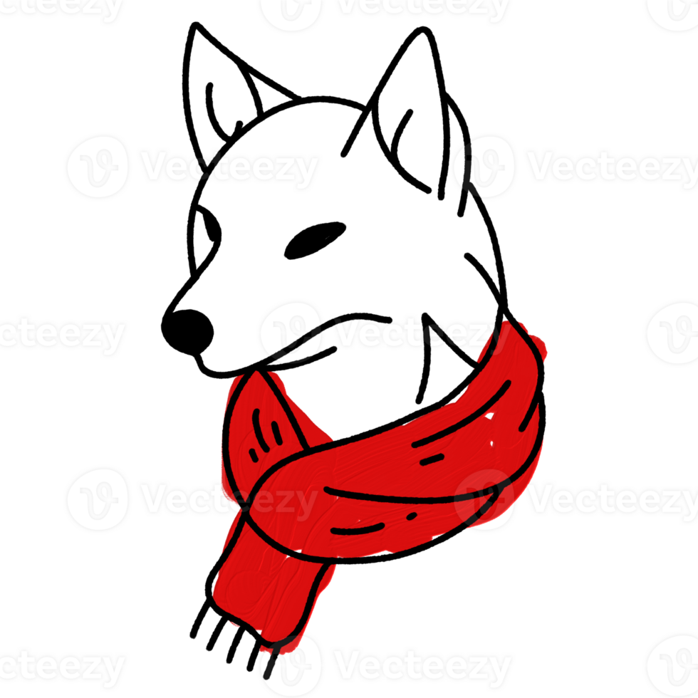 A dog wearing a red scarf Hand drawn doodle line art outline illustration with a red oil paint February 14, Valentine's Day Design element png