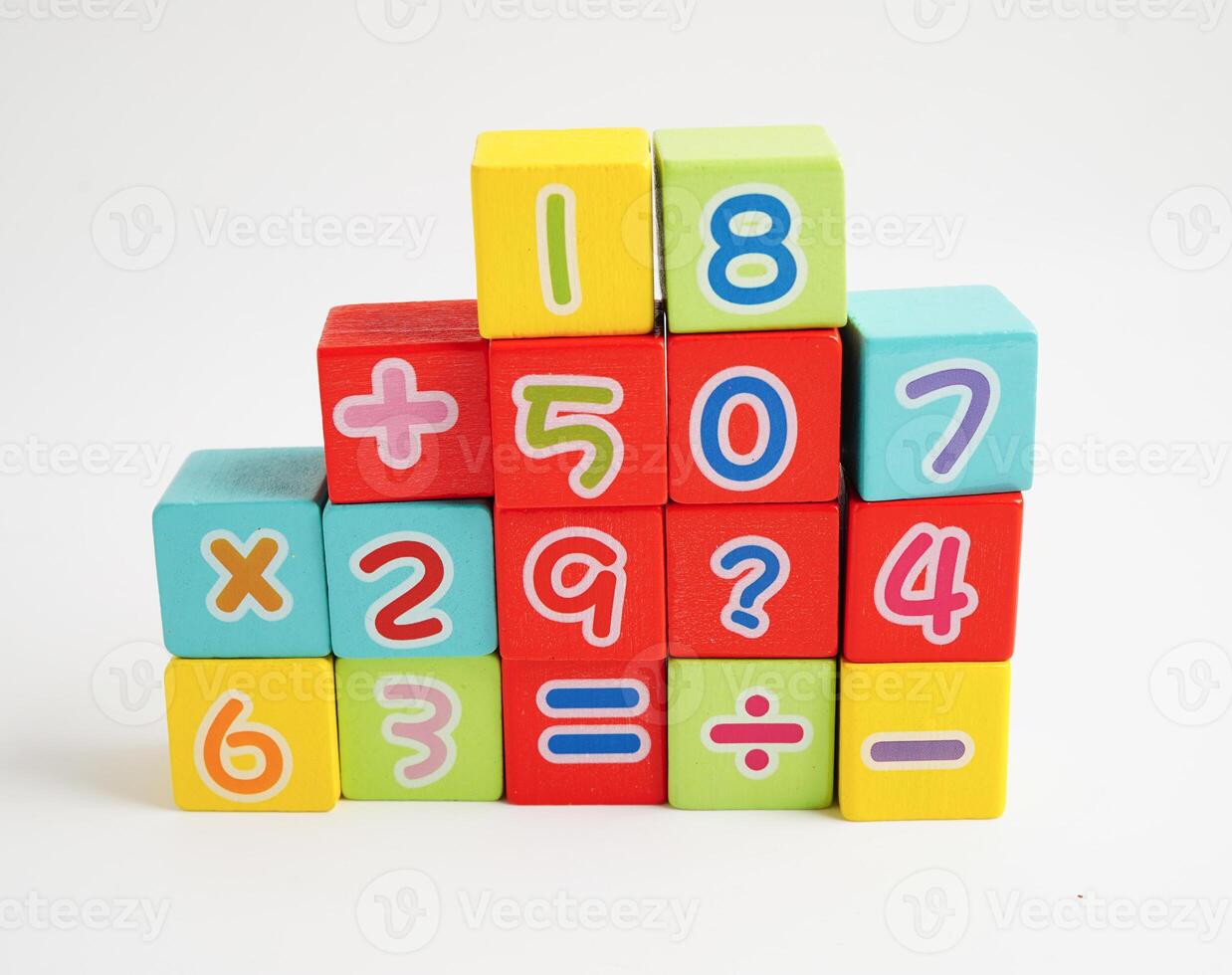 Number wood block cubes for learning Mathematic, education math concept. photo