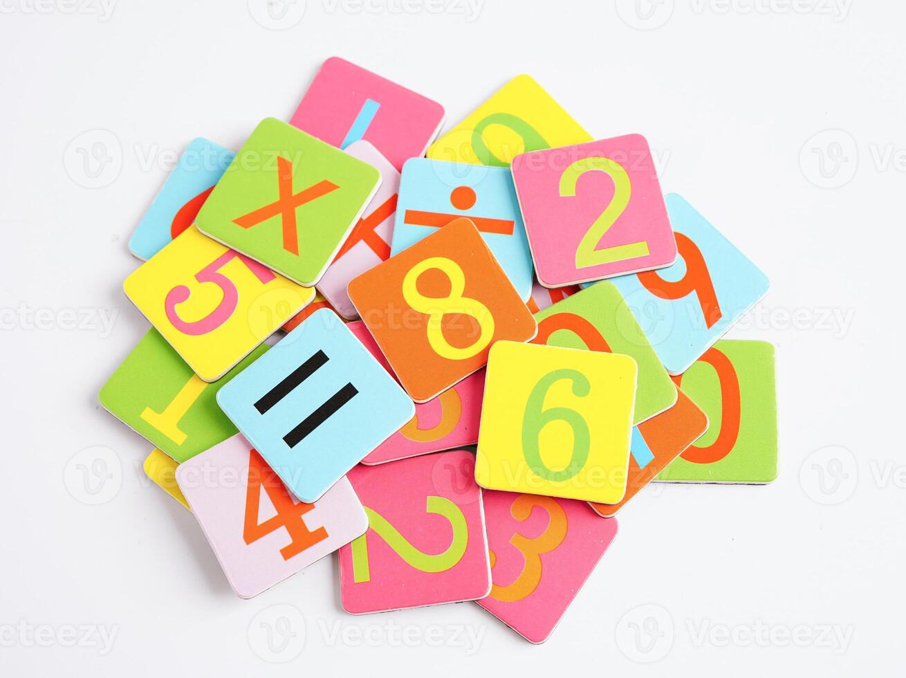 Number wood block cubes for learning Mathematic, education math concept. photo