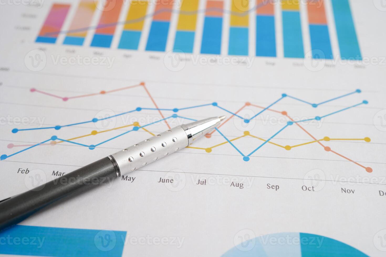 Pen on chart graph paper. Finance, account, statistic, investment data economy, stock exchange business. photo