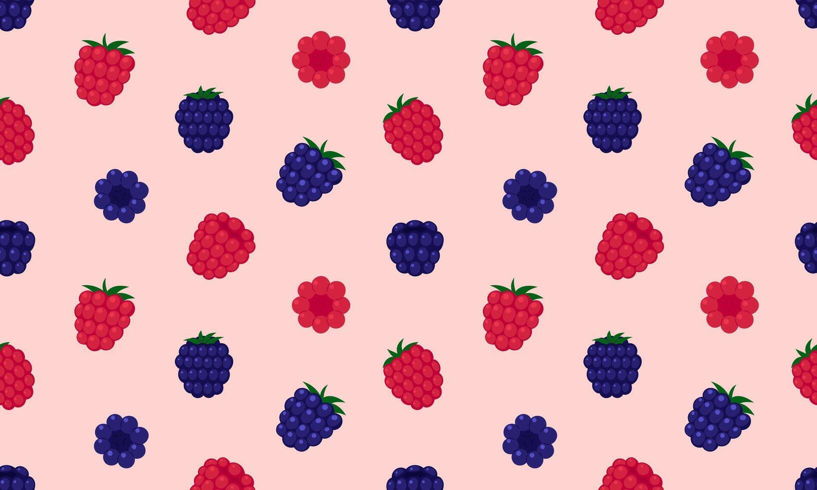 Seamless pattern with raspberry and blackberry. Fresh summer juicy berry background. Flat illustration vector