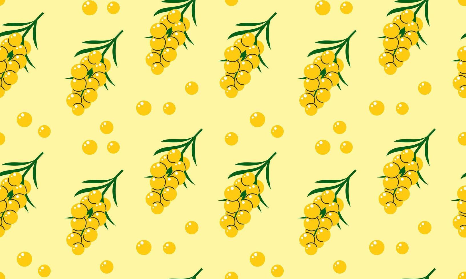 Seamless pattern with sea buckthorn. Fresh summer juicy berry background. Flat illustration vector